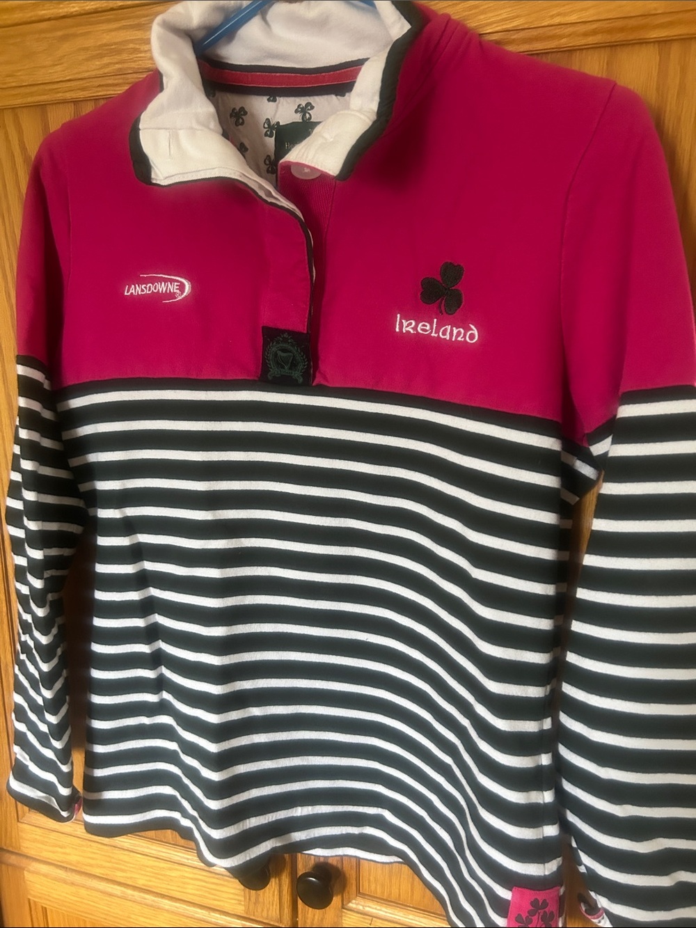 Ireland Striped Long Sleeve Rugby Top - Pink & Black/White